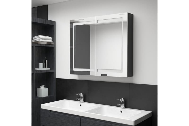 Spegelskåp med LED blank svart 80x12x68 cm - Svart - Spegelskåp badrum