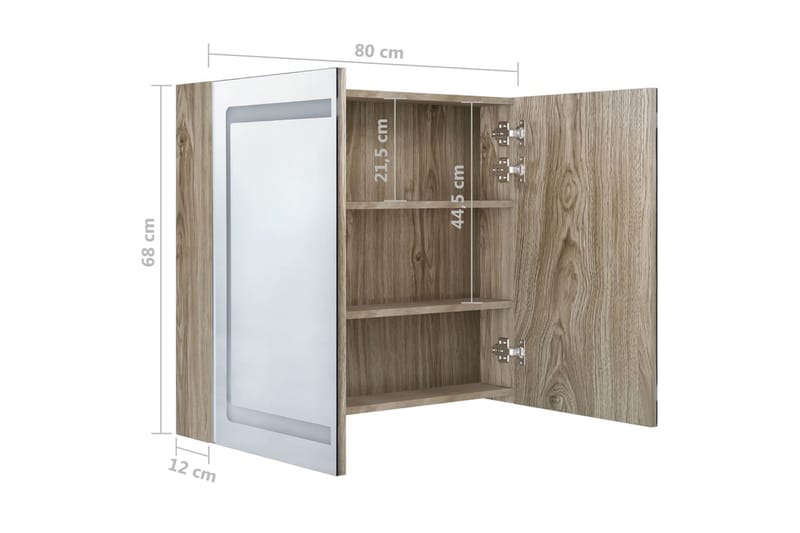 Spegelskåp med LED ek 80x12x68 cm - Brun - Hus & renovering - Kök & bad - Badrum - Badrumsmöbler & badrumsinredning - Spegelskåp badrum