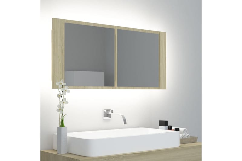 Spegelskåp med LED sonoma-ek 100x12x45 cm - Brun - Hus & renovering - Kök & bad - Badrum - Badrumsmöbler & badrumsinredning - Spegelskåp badrum