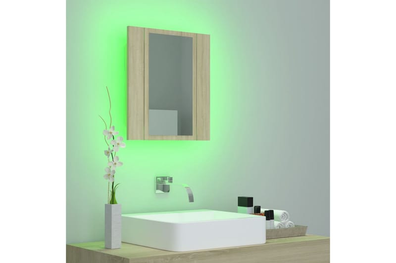 Spegelskåp med LED sonoma-ek 40x12x45 cm - Brun - Spegelskåp badrum