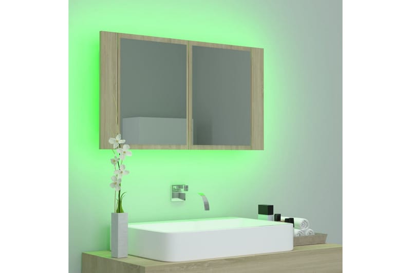 Spegelskåp med LED sonoma-ek 80x12x45 cm - Brun - Spegelskåp badrum