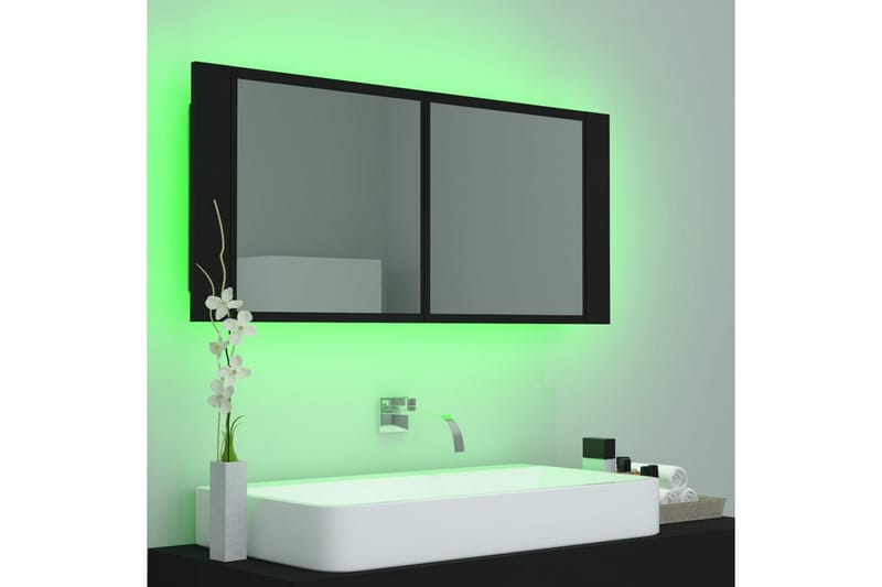Spegelskåp med LED svart 100x12x45 cm - Svart - Spegelskåp badrum