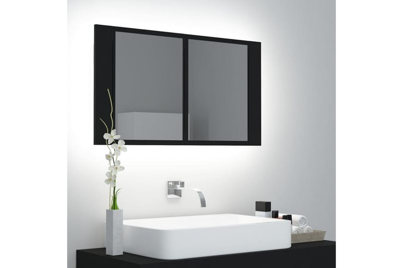 Spegelskåp med LED svart 80x12x45 cm - Svart - Spegelskåp badrum