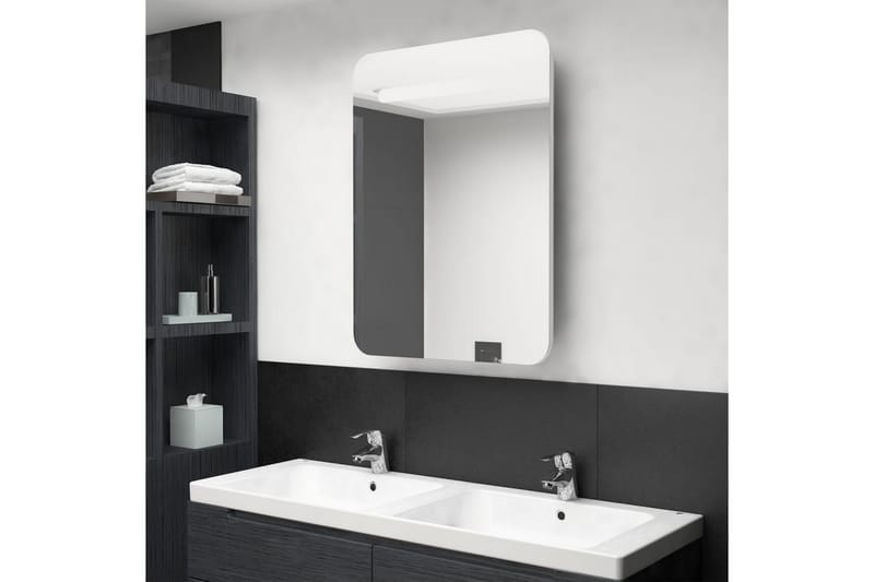 Spegelskåp med LED vit högglans 60x11x80 cm - Vit - Spegelskåp badrum