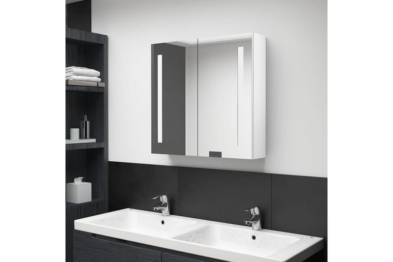 Spegelskåp med LED vit högglans 62x14x60 cm - Vit - Spegelskåp badrum