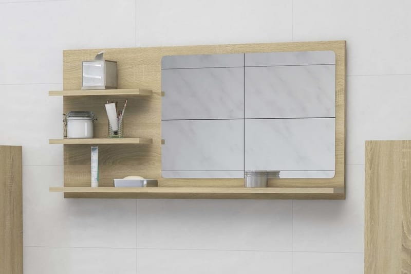 Spegelskåp sonoma-ek 90x10,5x45 cm spånskiva - Brun - Spegelskåp badrum
