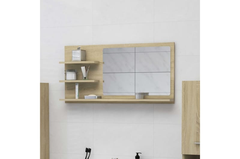 Spegelskåp sonoma-ek 90x10,5x45 cm spånskiva - Brun - Spegelskåp badrum