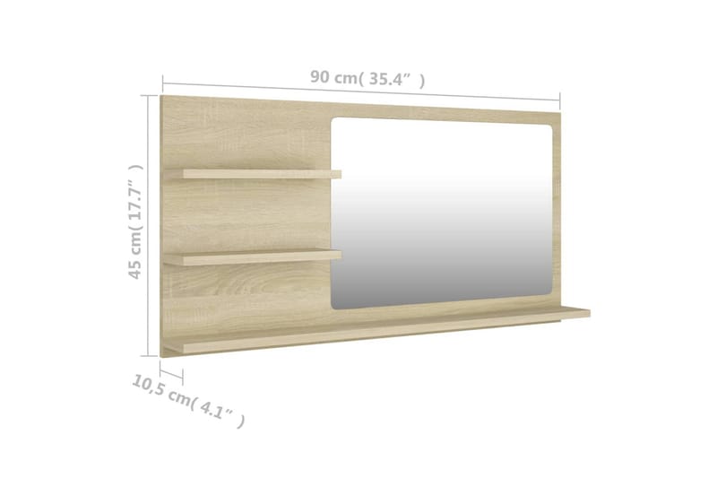 Spegelskåp sonoma-ek 90x10,5x45 cm spånskiva - Brun - Hus & renovering - Kök & bad - Badrum - Badrumsmöbler & badrumsinredning - Spegelskåp badrum