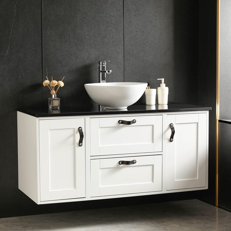 Stor kommod 120cm med tvättställ | Bänkskiva i svart marmor | Alto, undefined