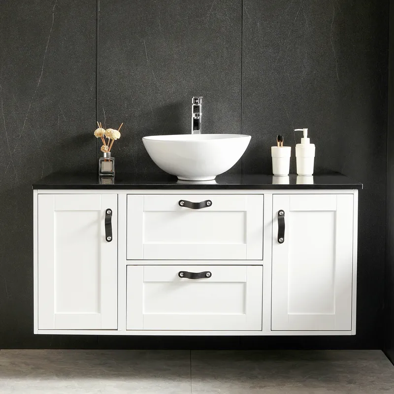 Stor kommod 120cm med tvättställ | Bänkskiva i svart marmor | Alto - Hus & renovering - Kök & bad - Badrum - Badrumsmöbler & badrumsinredning - Tvättställsskåp & kommod