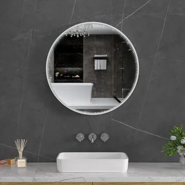 Tunnel-spegel 60 cm | Silver aluminiumram | LED-belysning med dimmer - Hus & renovering - Kök & bad - Badrum - Badrumsmöbler & badrumsinredning - Badrumsspegel