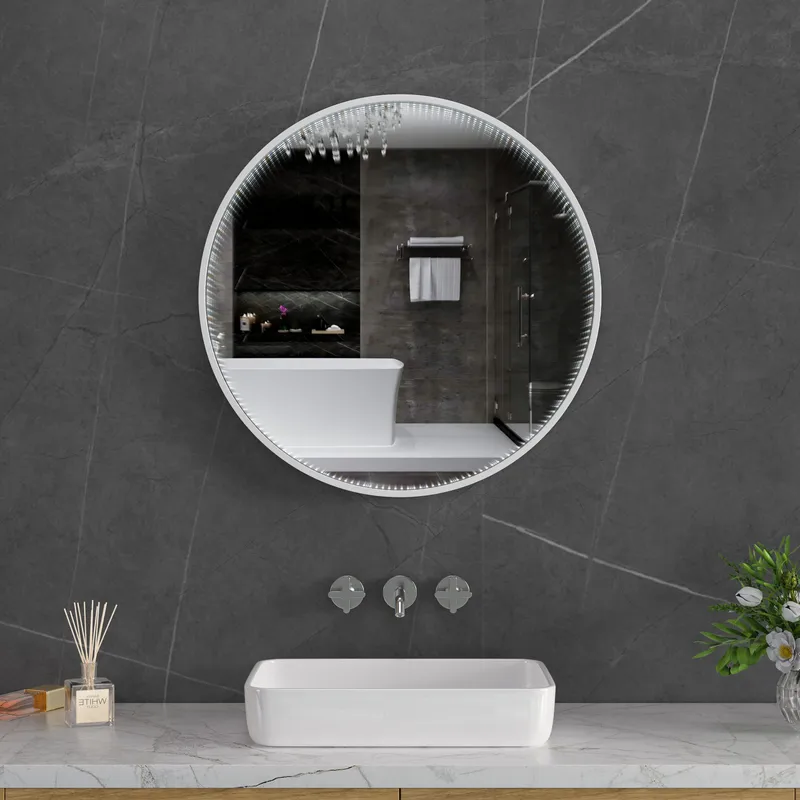 Tunnel-spegel 60 cm | Silver aluminiumram | LED-belysning med dimmer, undefined