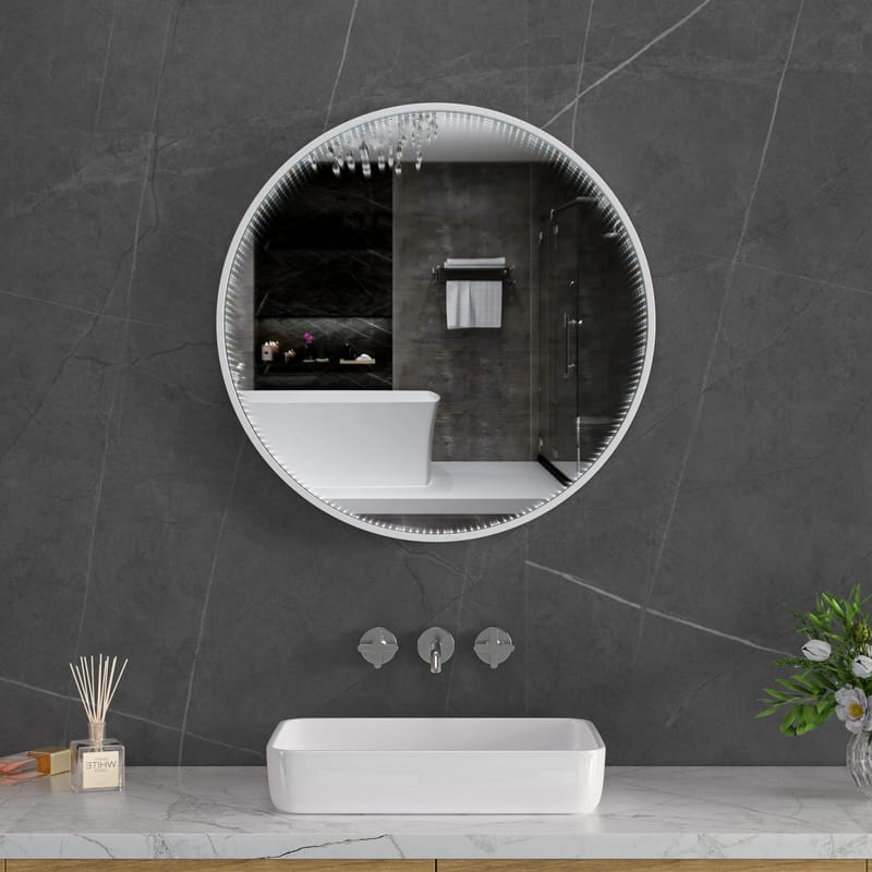 Tunnel-spegel 80x80 cm | LED-belysning med dimmer | Aluminiumram | IP44, undefined