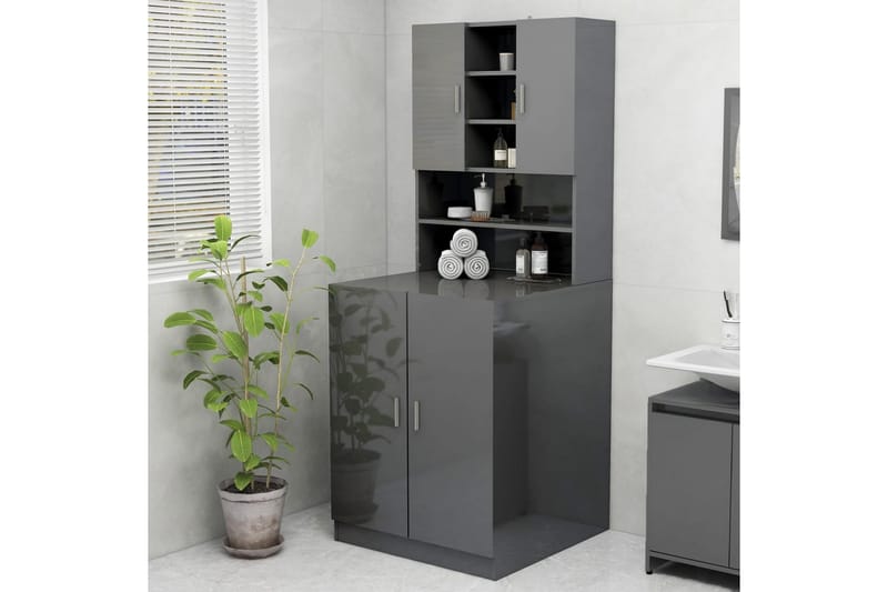 Tvättmaskinsskåp grå högglans 70,5x25,5x90 cm - Tvättskåp - Väggskåp & högskåp - Badrumsskåp