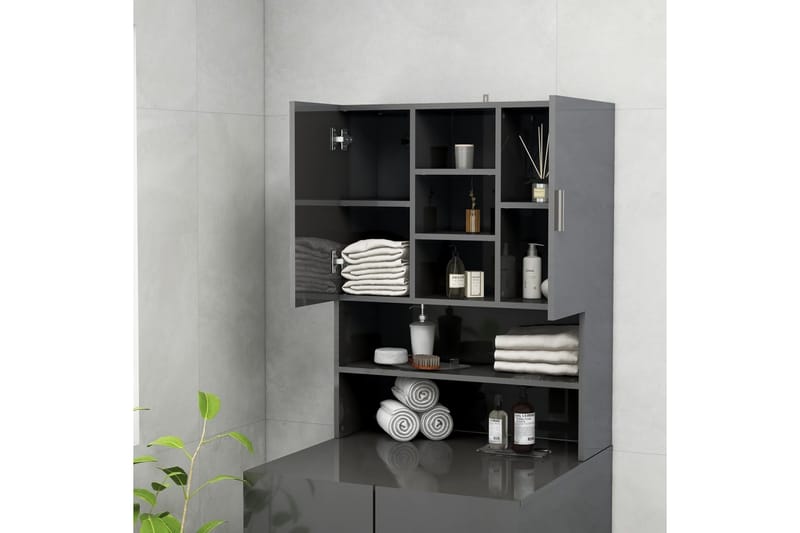 Tvättmaskinsskåp grå högglans 70,5x25,5x90 cm - Tvättskåp - Väggskåp & högskåp - Badrumsskåp