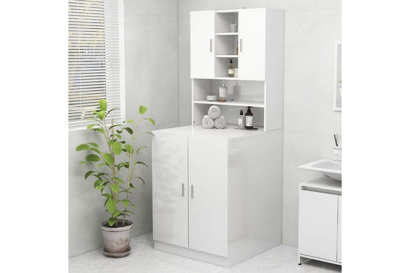 Tvättmaskinsskåp vit högglans 70,5x25,5x90 cm - Tvättskåp - Väggskåp & högskåp - Badrumsskåp