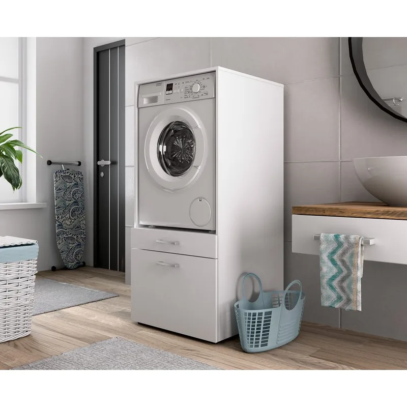 Tvättmaskin/Torkskåp Aza 1 Låda 1 Hylla - Vit - Hus & renovering - Kök & bad - Badrum - Badrumsmöbler & badrumsinredning - Badrumsförvaring