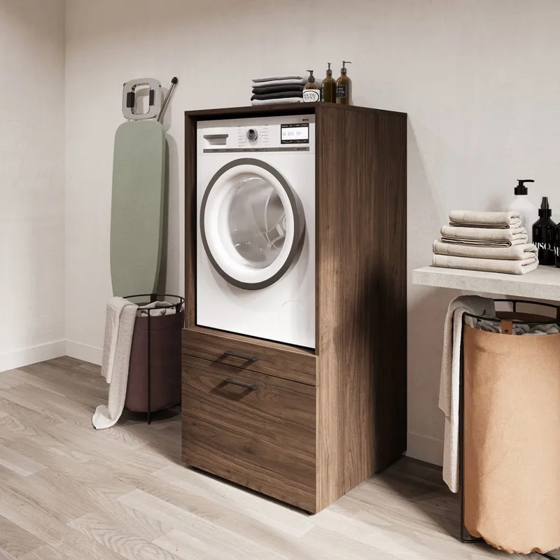 Tvättmaskin/Torkskåp Aza 1 Låda 1 Hylla - Walnut Villa - Hus & renovering - Kök & bad - Badrum - Badrumsmöbler & badrumsinredning - Badrumsförvaring