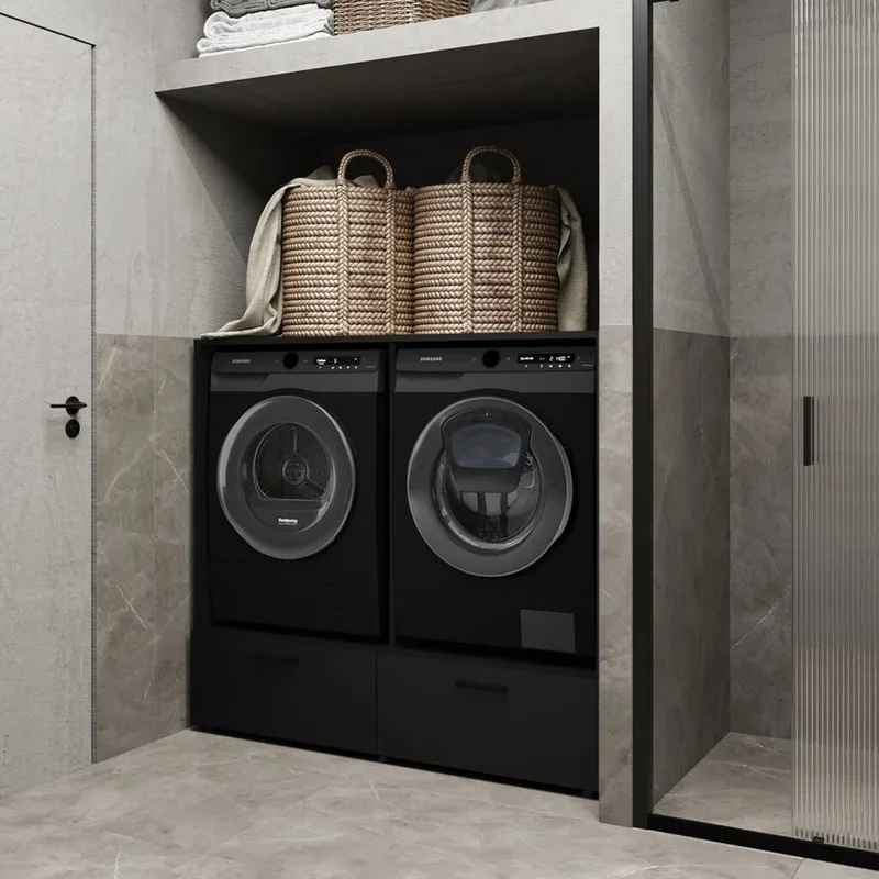 Tvättmaskin/Torktumlarskåp Rosa med 2 lådor - Svart Onyx - Hus & renovering - Kök & bad - Badrum - Badrumsmöbler & badrumsinredning - Badrumsförvaring