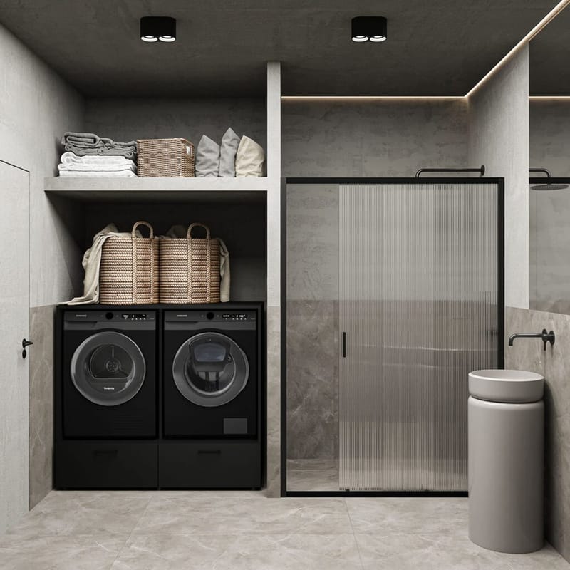 Tvättmaskin/Torktumlarskåp Rosa med 2 lådor - Svart Onyx - Hus & renovering - Kök & bad - Badrum - Badrumsmöbler & badrumsinredning - Badrumsförvaring