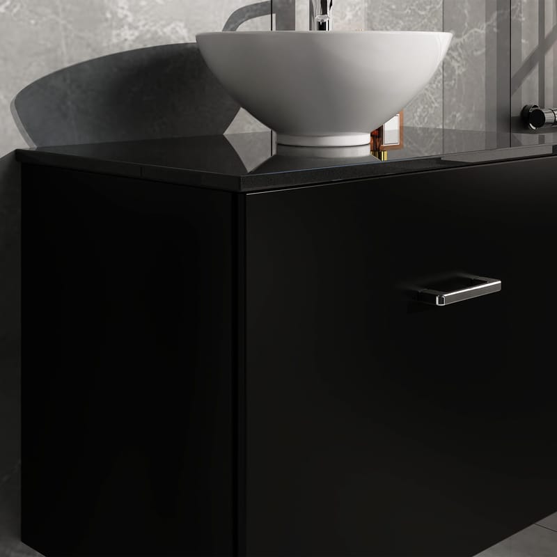 Badrumsmöbel- kommod+handfat - L60 - svart/silvrig - Hus & renovering - Kök & bad - Badrum - Badrumsmöbler & badrumsinredning - Tvättställsskåp & kommod