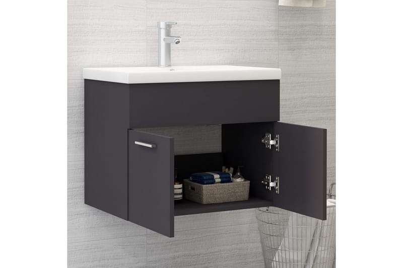 Badrumsskåp med inbyggt handfat grå spånskiva - Grå - Tvättställsskåp & kommod