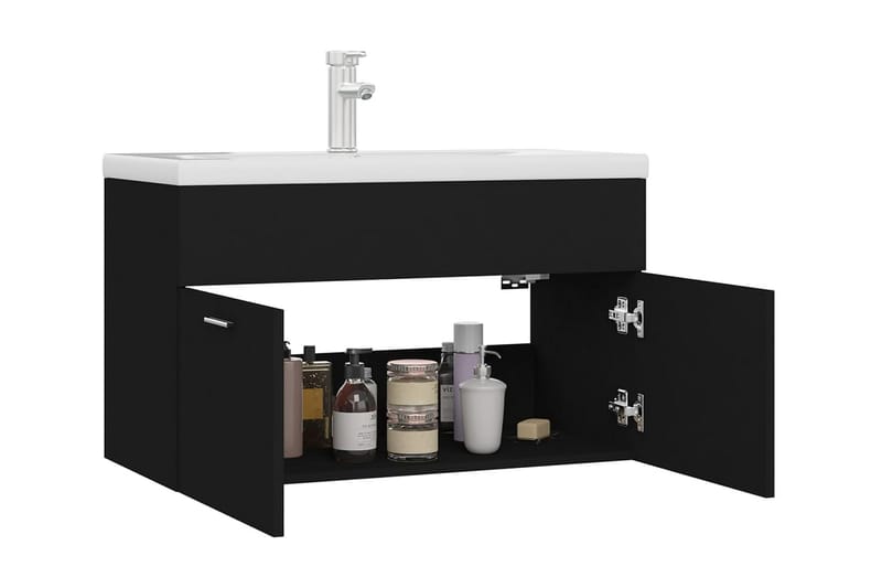 Badrumsskåp med inbyggt handfat svart spånskiva - Svart - Hus & renovering - Kök & bad - Badrum - Badrumsmöbler & badrumsinredning - Tvättställsskåp & kommod