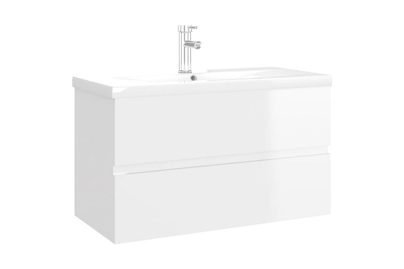 Badrumsskåp med inbyggt handfat vit högglans spånskiva - Vit - Hus & renovering - Kök & bad - Badrum - Badrumsmöbler & badrumsinredning - Tvättställsskåp & kommod