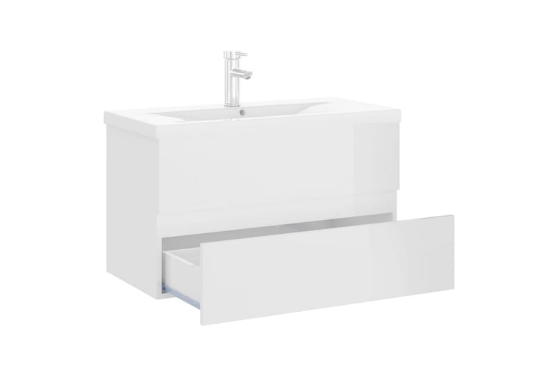 Badrumsskåp med inbyggt handfat vit högglans spånskiva - Vit - Hus & renovering - Kök & bad - Badrum - Badrumsmöbler & badrumsinredning - Tvättställsskåp & kommod