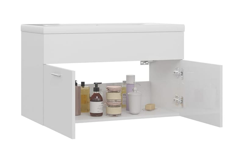Badrumsskåp med inbyggt handfat vit högglans spånskiva - Vit - Hus & renovering - Kök & bad - Badrum - Badrumsmöbler & badrumsinredning - Tvättställsskåp & kommod
