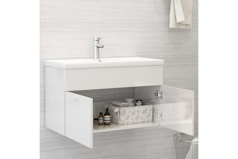 Badrumsskåp med inbyggt handfat vit högglans spånskiva - Vit - Hus & renovering - Kök & bad - Badrum - Badrumsmöbler & badrumsinredning - Tvättställsskåp & kommod