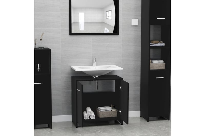 Badrumsskåp svart 60x33x61 cm spånskiva - Svart - Hus & renovering - Kök & bad - Badrum - Badrumsmöbler & badrumsinredning - Väggskåp & högskåp