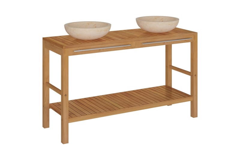 Badrumsunderskåp massiv teak med handfat marmor gräddvit - Brun - Hus & renovering - Kök & bad - Badrum - Badrumsmöbler & badrumsinredning - Tvättställsskåp & kommod