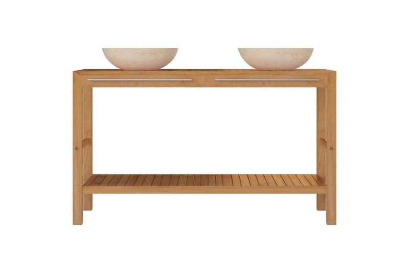 Badrumsunderskåp massiv teak med handfat marmor gräddvit - Brun - Hus & renovering - Kök & bad - Badrum - Badrumsmöbler & badrumsinredning - Tvättställsskåp & kommod