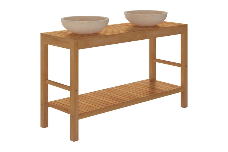 Badrumsunderskåp massiv teak med handfat marmor gräddvit - Brun - Hus & renovering - Kök & bad - Badrum - Badrumsmöbler & badrumsinredning - Tvättställsskåp & kommod