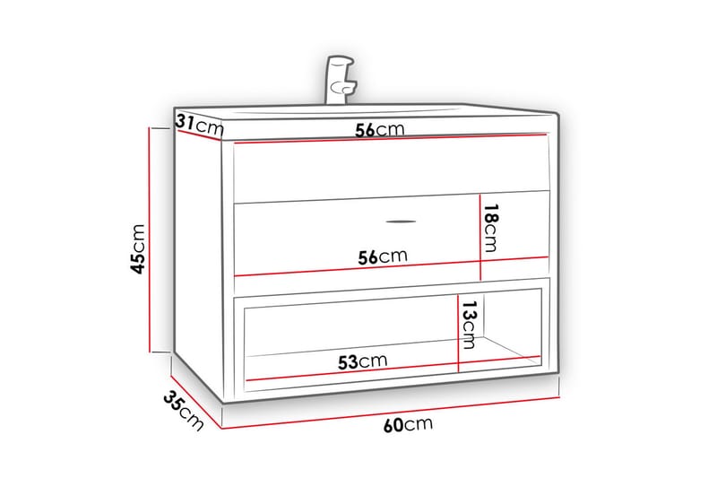 Ekomi Tvättställskåp LED-belysning - Svart - Hus & renovering - Kök & bad - Badrum - Badrumsmöbler & badrumsinredning - Tvättställsskåp & kommod