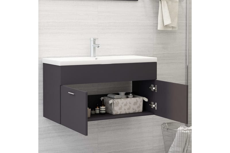 Tvättställsskåp grå 90x38,5x46 cm spånskiva - Grå - Hus & renovering - Kök & bad - Badrum - Badrumsmöbler & badrumsinredning - Tvättställsskåp & kommod