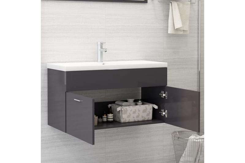 Tvättställsskåp grå högglans 90x38,5x46 cm spånskiva - Grå - Hus & renovering - Kök & bad - Badrum - Badrumsmöbler & badrumsinredning - Tvättställsskåp & kommod