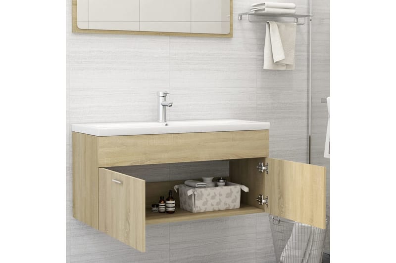Tvättställsskåp sonoma-ek 100x38,5x46 cm spånskiva - Brun - Hus & renovering - Kök & bad - Badrum - Badrumsmöbler & badrumsinredning - Tvättställsskåp & kommod