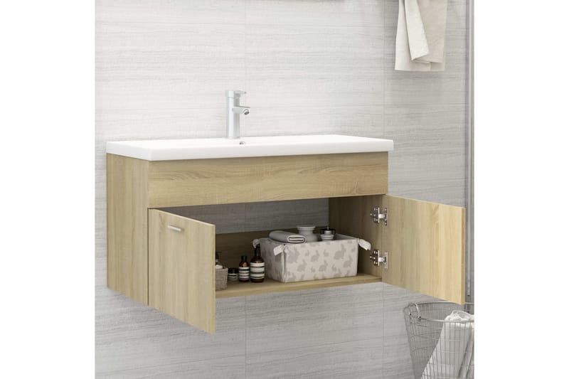 Tvättställsskåp sonoma-ek 90x38,5x46 cm spånskiva - Brun - Hus & renovering - Kök & bad - Badrum - Badrumsmöbler & badrumsinredning - Tvättställsskåp & kommod