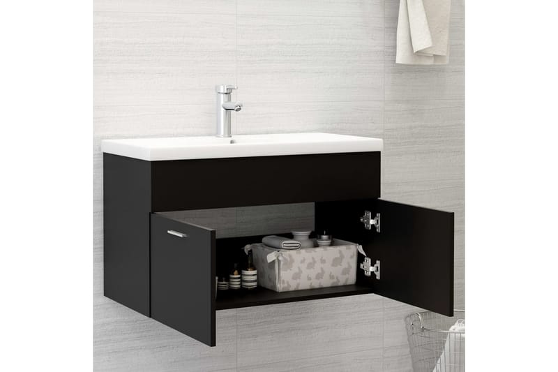 Tvättställsskåp svart 80x38,5x46 cm spånskiva - Svart - Hus & renovering - Kök & bad - Badrum - Badrumsmöbler & badrumsinredning - Tvättställsskåp & kommod