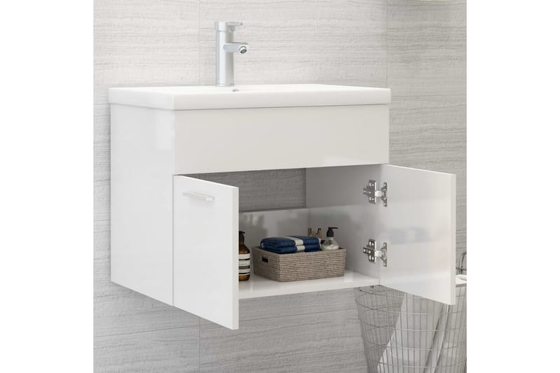Tvättställsskåp vit högglans 60x38,5x46 cm spånskiva - Vit - Hus & renovering - Kök & bad - Badrum - Badrumsmöbler & badrumsinredning - Tvättställsskåp & kommod