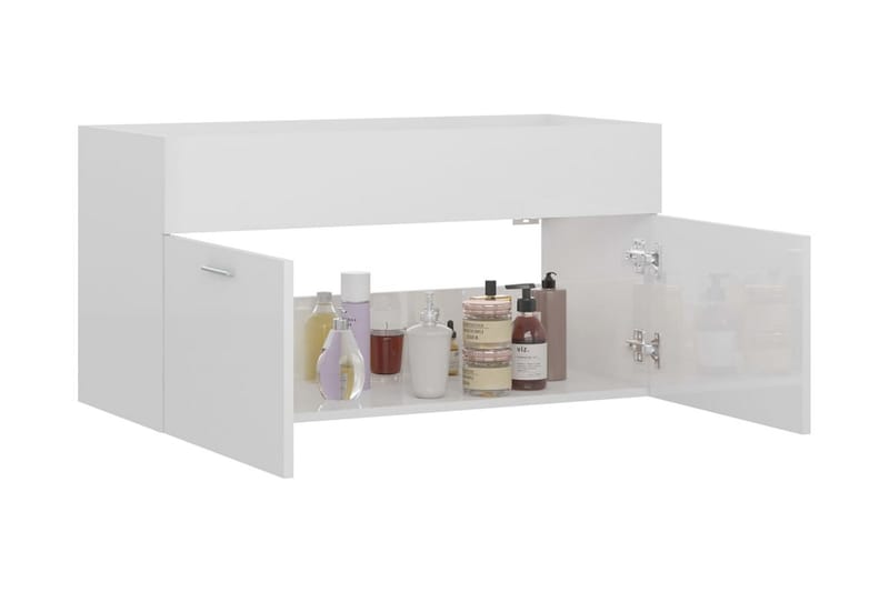 Tvättställsskåp vit högglans 90x38,5x46 cm spånskiva - Vit - Hus & renovering - Kök & bad - Badrum - Badrumsmöbler & badrumsinredning - Tvättställsskåp & kommod