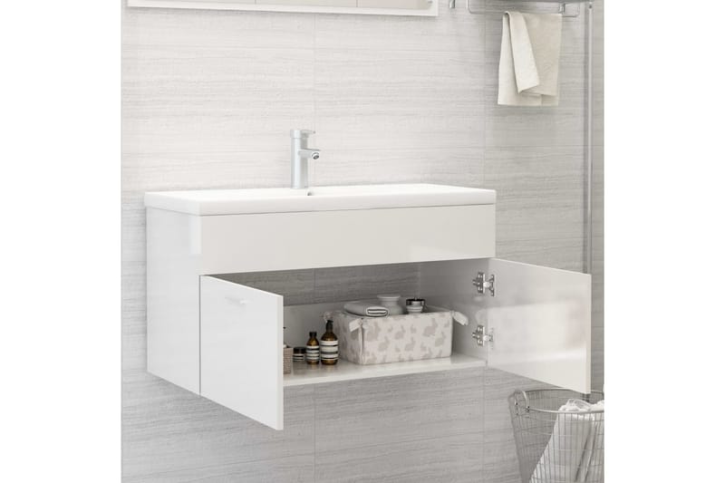 Tvättställsskåp vit högglans 90x38,5x46 cm spånskiva - Vit - Hus & renovering - Kök & bad - Badrum - Badrumsmöbler & badrumsinredning - Tvättställsskåp & kommod