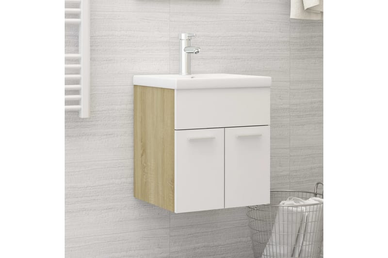 Tvättställsskåp vit och sonoma-ek 41x38,5x46 cm spånskiva - Vit - Hus & renovering - Kök & bad - Badrum - Badrumsmöbler & badrumsinredning - Tvättställsskåp & kommod