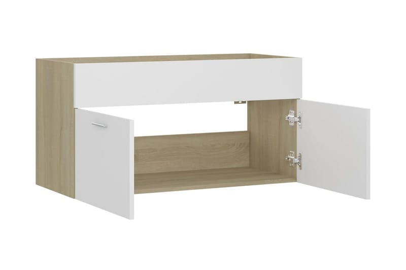 Tvättställsskåp vit och sonoma-ek 90x38,5x46 cm spånskiva - Vit - Hus & renovering - Kök & bad - Badrum - Badrumsmöbler & badrumsinredning - Tvättställsskåp & kommod