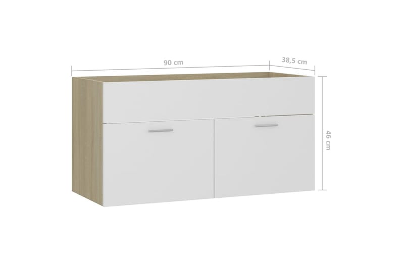 Tvättställsskåp vit och sonoma-ek 90x38,5x46 cm spånskiva - Vit - Hus & renovering - Kök & bad - Badrum - Badrumsmöbler & badrumsinredning - Tvättställsskåp & kommod
