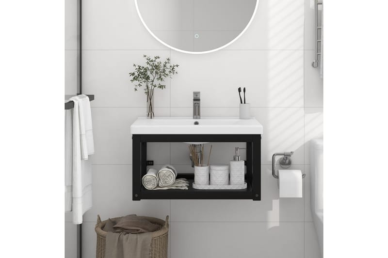 Väggmonterad ram för tvättställ svart 59x38x31 cm järn - Svart - Hus & renovering - Kök & bad - Badrum - Badrumsmöbler & badrumsinredning - Tvättställsskåp & kommod