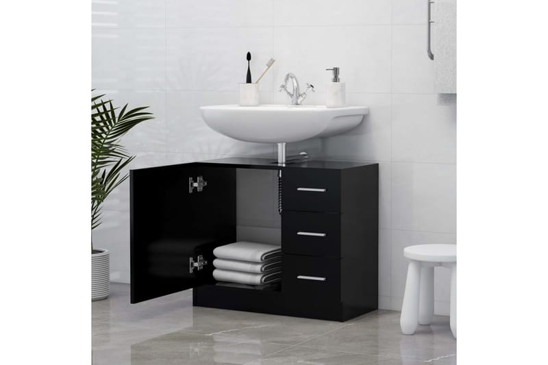 Tvättställsskåp svart 63x30x54 cm spånskiva - Svart - Hus & renovering - Kök & bad - Badrum - Badrumsmöbler & badrumsinredning - Tvättställsskåp & kommod