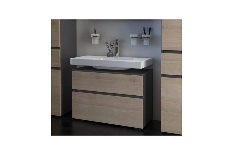 Tvättställsskåp Wisla 80x35x55 cm, Antracit/Ek - 80x35x55 cm, Antracit/Ek - Hus & renovering - Kök & bad - Badrum - Badrumsmöbler & badrumsinredning - Badrumsskåp